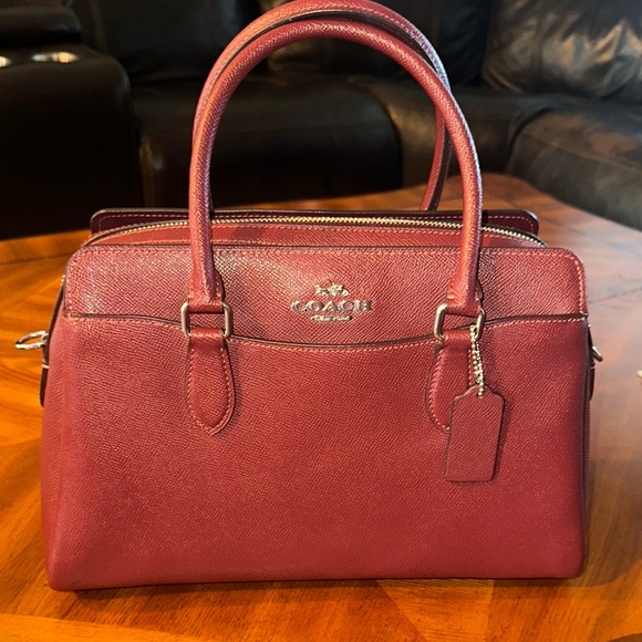 Coach Red Leather Satchel with Signature Design - Picture 10 of 12
